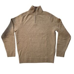 Ben Sherman Quarter Zip Sweater Pullover Ribbed Knit Wool Blend Beige Men Medium